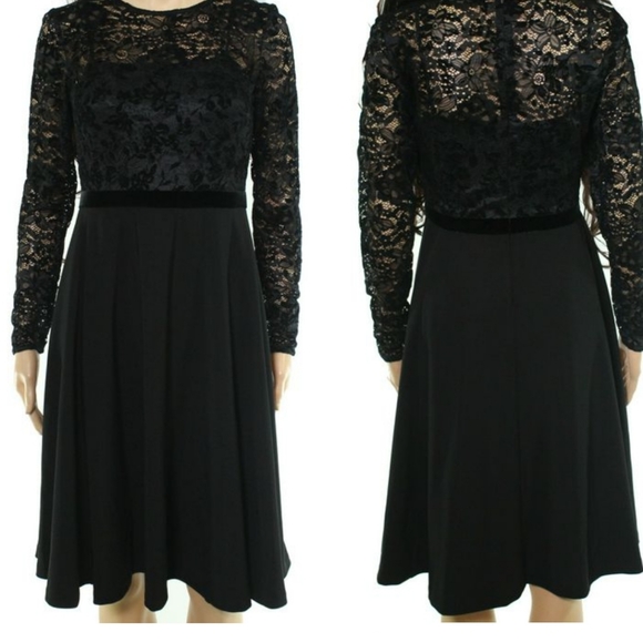 NEW Ralph Lauren Lace Bodice Dress Fit & Flare Long Sleeve Elegant Designer Chic - Picture 11 of 15